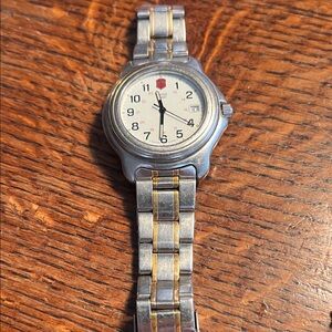 Victorinox Two-Tone Silver and Gold Stainless Steel Watch with White Dial